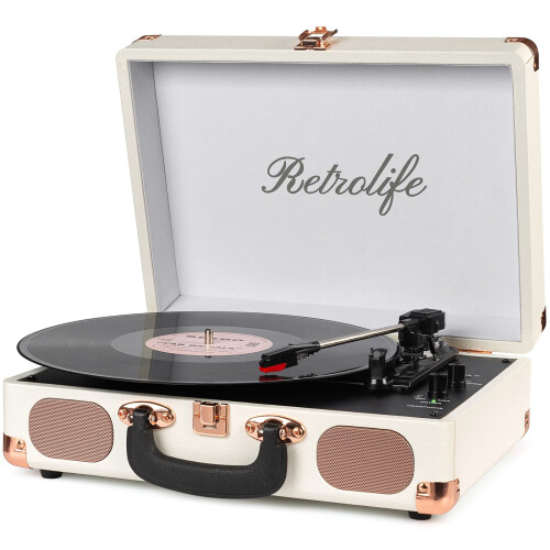 Vinyl Record Player 3-Speed Bluetooth Suitcase Por
