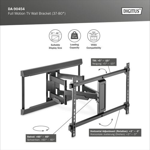 Digitus Full-Motion TV wall mount - for 37-80" TVs 1