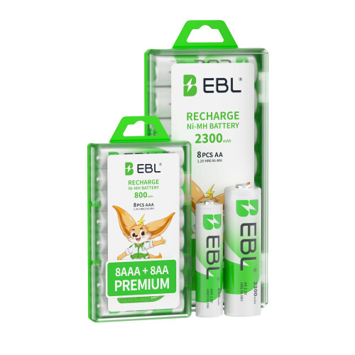 EBL 16-Pack 1.2V Rechargeable Batteries Combo: 8 X