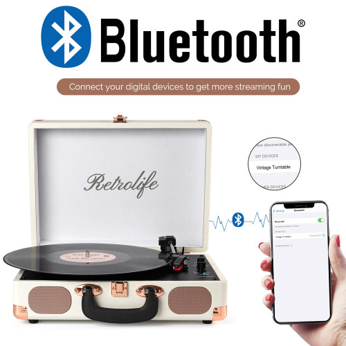 Vinyl Record Player 3-Speed Bluetooth Suitcase Por 1