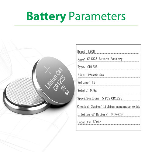 LiCB CR1225 Battery 3V Lithium 5PCS (CR 1225 / Bat 1