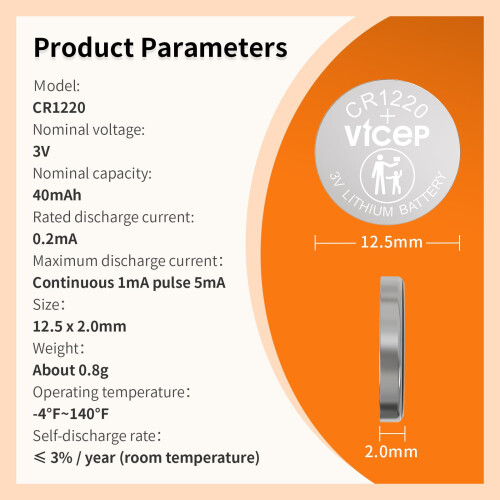 ViCep 6-Pack CR1220 Lithium Battery 3V Coin Cell C 1