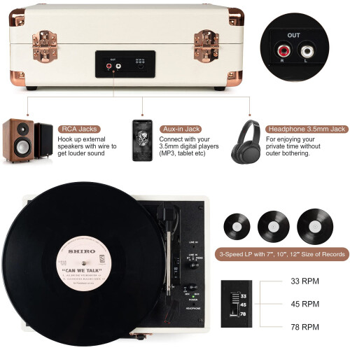 Vinyl Record Player 3-Speed Bluetooth Suitcase Por 2