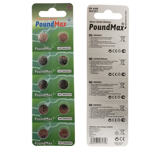 10 x PoundMax SR44 1.55 V Silver Oxide Button Cell