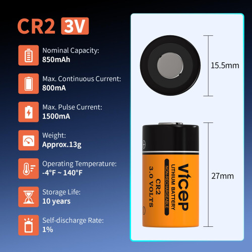 ViCep 6-Pack CR2 Battery 3V Lithium Batteries 850m 1
