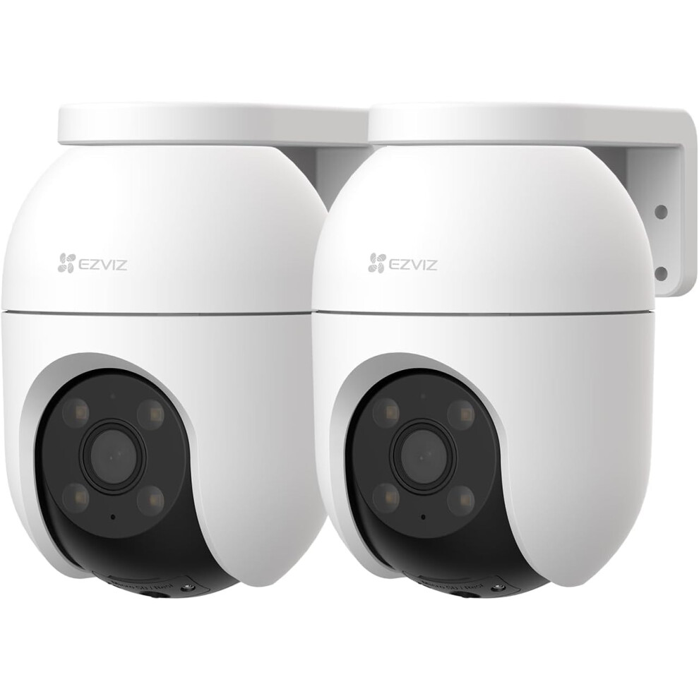 Ezviz C8c (2 Pack) Wifi Outdoor Cameras Wired, 360 Pan Tilt, Support 512Gb Card, No Monthly Fee, Human/Vehicle Detection, 1080P Colour Night Vision,