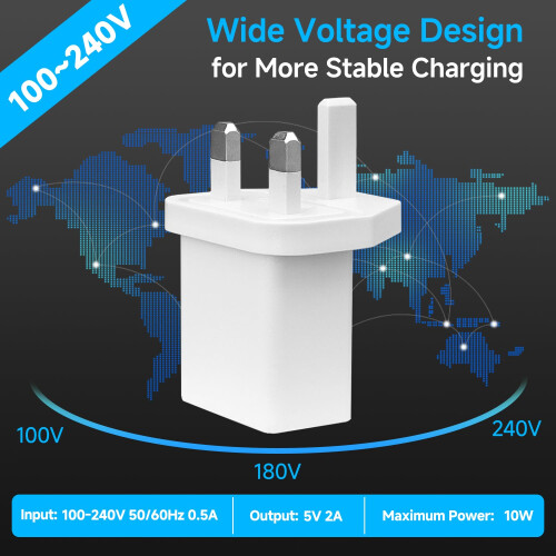 ANLINK 5V 2A 10W White USB Plug Adapter, UK Charge 1