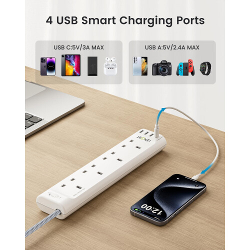 LENCENT Extension Lead with USB C Port, 4 Way Outl 2