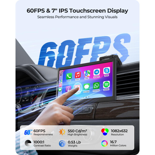 Krunia 7" Wireless Portable 60FPS Car Play Screen 2