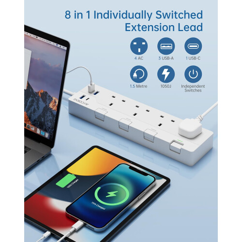 AICODE 4-Way Extension Lead With USB Slots, Surge 1