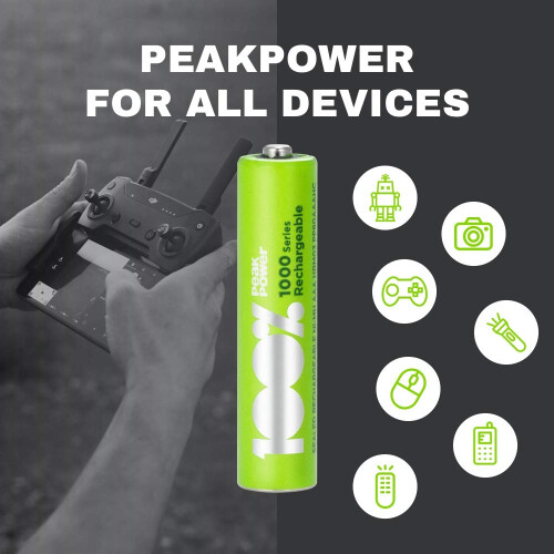 100% PeakPower 8 x AAA Rechargeable batteries 800 2