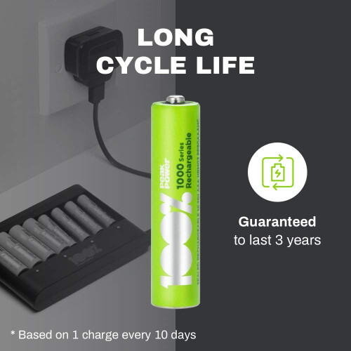 100% PeakPower 8 x AAA Rechargeable batteries 800 1