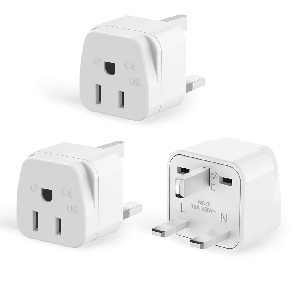 Shuomao 3-Pack Us To Uk Plug Adapter, 2/3 Pin Usa To 3 Pin Uk Plug Adaptor,American/Canada/China/Japan To British Plug Converter Power Adapter,For Typ