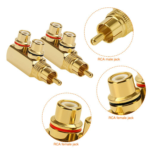 KUOQIY 2 PCS 90 Degree Right Angle RCA Splitter, R 2