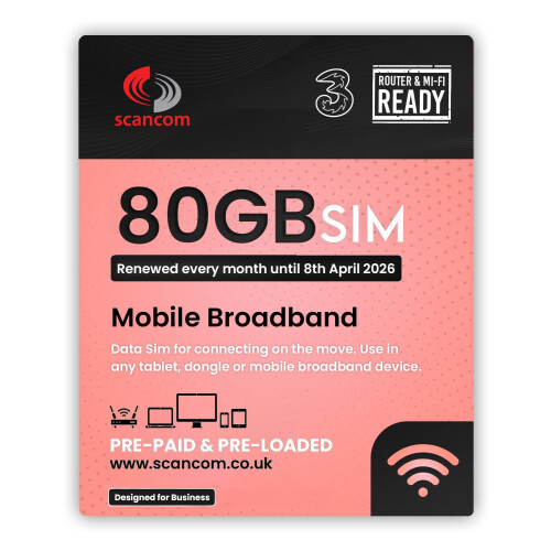 Three 80GB Data SIM - Uncapped 5G - Preloaded MONT