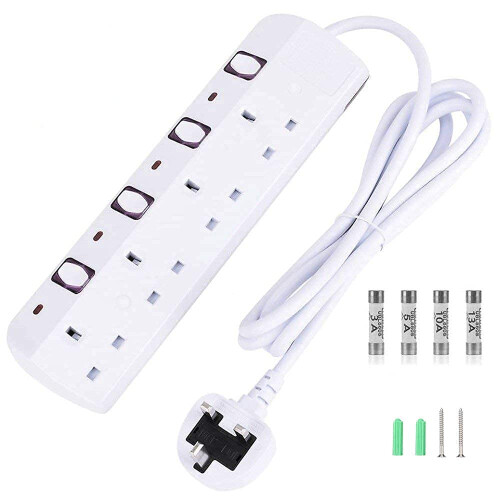 TISDLIP Extension Lead 4 Way Switches Plug Extensi