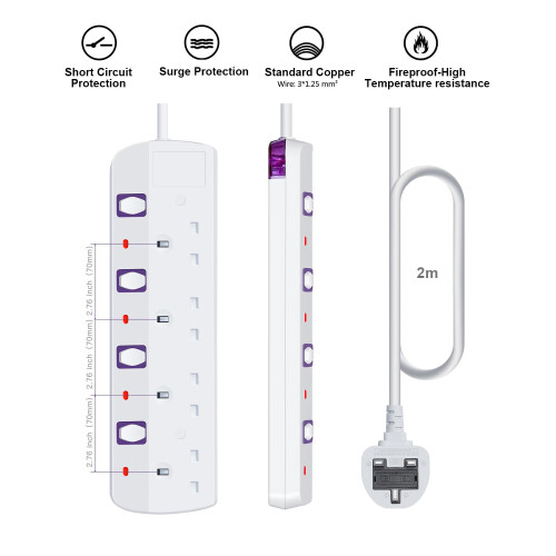Tech Traders Extension Lead 4 Way Multi Plug Exten 1