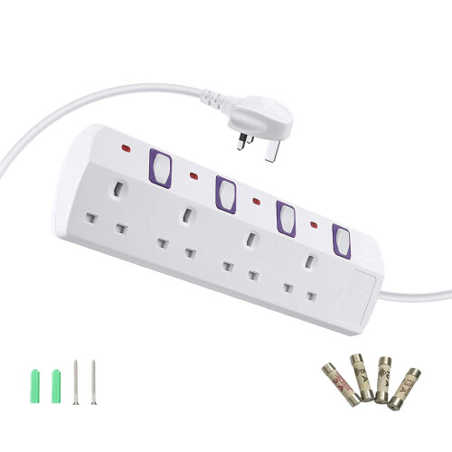 TISDLIP Extension Lead 4 Way Switches Plug Extensi 1
