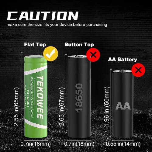 3.7V Rechargeable Battery Flat Top 2 Pack, 3000mAh 1
