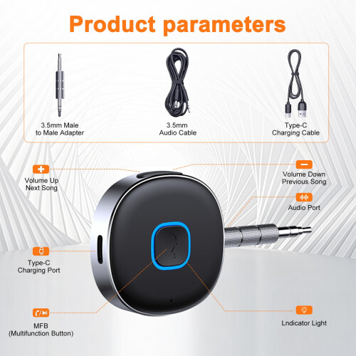 Car Bluetooth AUX Adapter, Bluetooth 5.4 Receiver 1