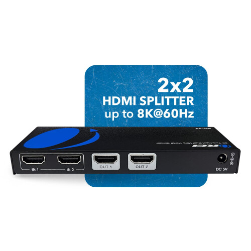 OREI 8K UltraHD 2 X 2 HDMI Splitter, 2 Input 2 Out 1