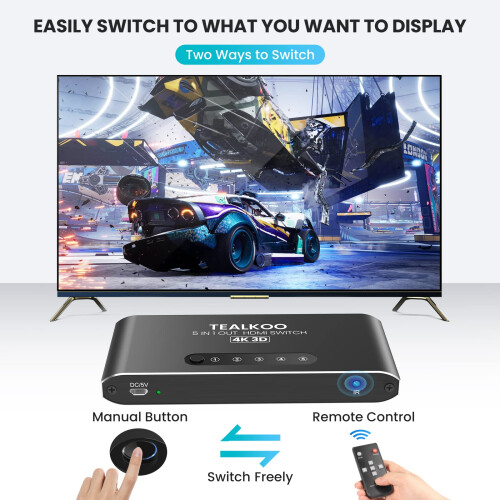 Aluminum HDMI Switch 5 in 1 out with Remote, Suppo 2