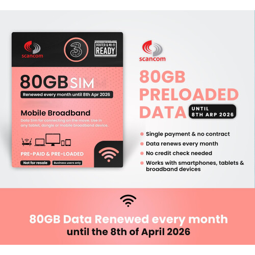 Three 80GB Data SIM - Uncapped 5G - Preloaded MONT 1