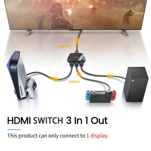 4K@60HZ HDMI Switch, HDMI Switch 3 in 1 out with 1 1