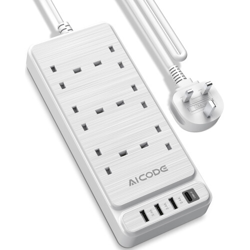 AICODE 6 Way Extension Lead with 4 USB Slots(1 USB