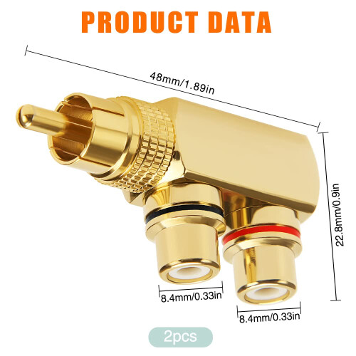 KUOQIY 2 PCS 90 Degree Right Angle RCA Splitter, R 1