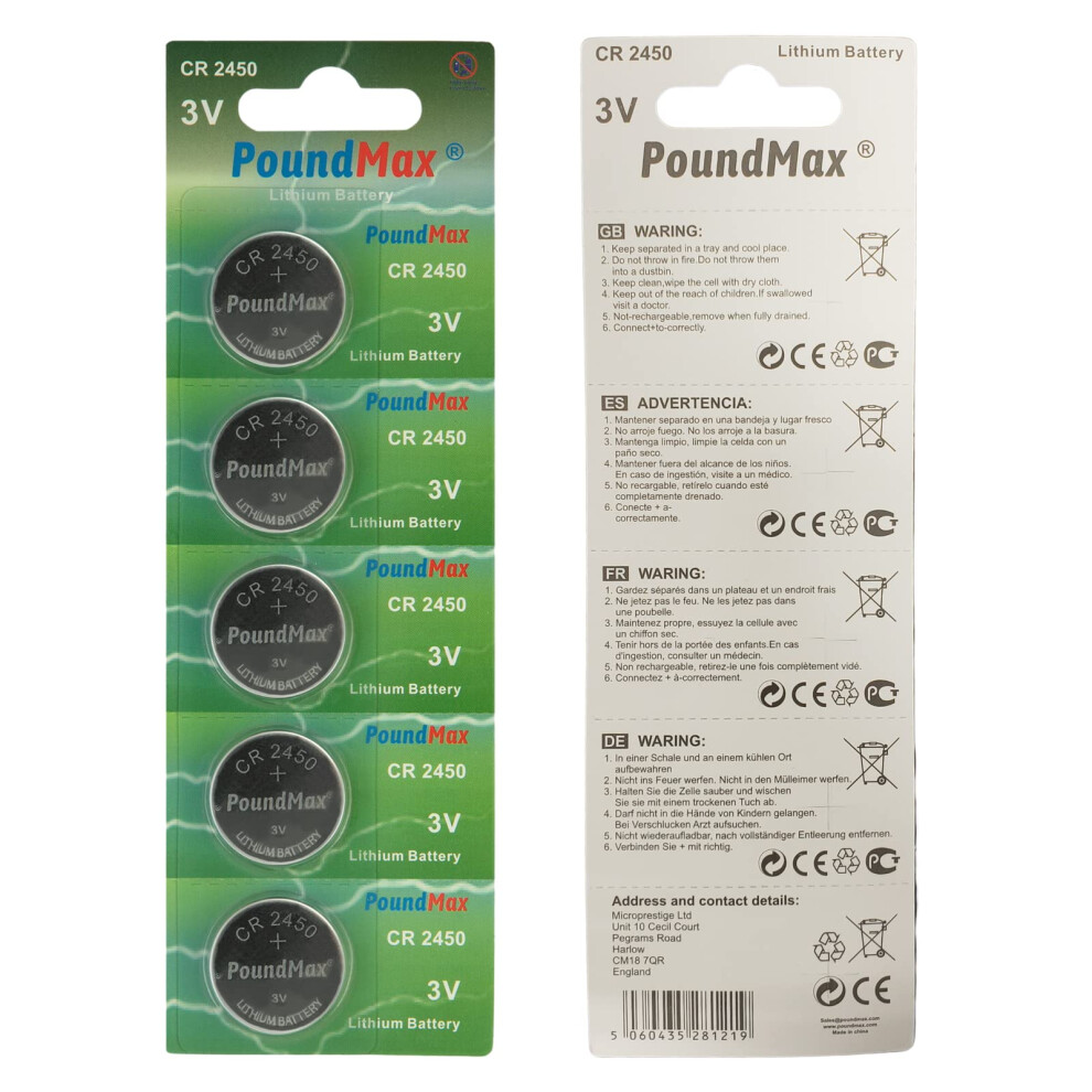 5 X Poundmax 2450 Cr2450 Dl2450 3V Lithium Coin Ce 71960784