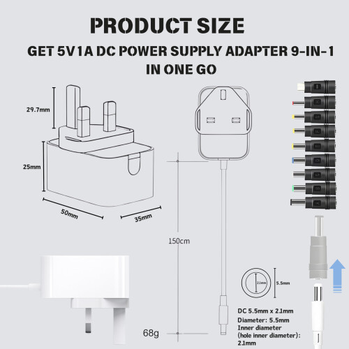 5V1A DC Power Supply Adapter 9-in-1 Compatible wit 2