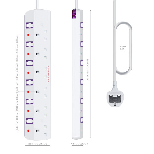 2M 6 Way individual Switch Power Surge Protection 2