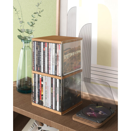 AREAJD Retro Walnut-colored MDF CD Holder Desk Rac