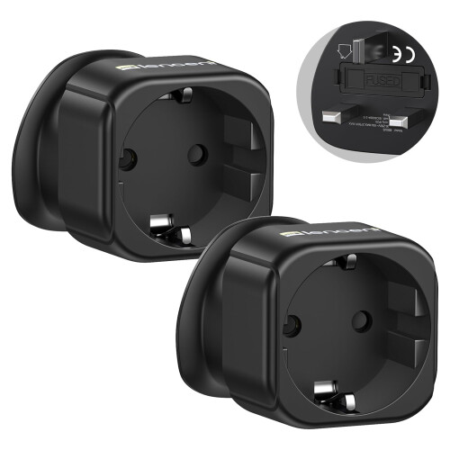 LENCENT 2X EU to UK Plug Adapter, Europe Schuko 2