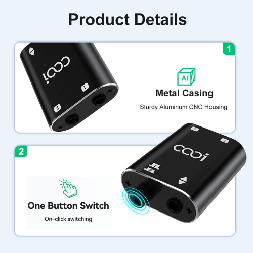 COOIDEA 3.5mm Stereo Audio Switcher - Support 1 In 2