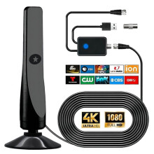 2025 Upgraded Digital Indoor TV Aerial with Signal Booster – 50-Mile Long Range Reception, Supports Freeview 4K/1080P HDTV for Smart TVs, 3M Coaxial