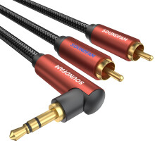 SOUNDFAM 90 Degree 3.5mm Jack to 2-RCA Stereo Audi