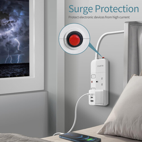PARTH 3m Extension Lead Surge Protection 2 Gang Pl 1