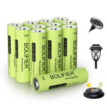 BOLIFIER Rechargeable AA Battery for Outdoor Solar Lights, 12 Pack 1.2V NiMH 1000mAh Pre-Charged Double A Solar Battery for Garden Landscaping Outdoo