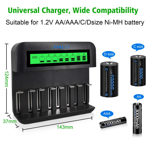 CITYORK Battery LCD Charger Set- For AA AAA C D Re 2