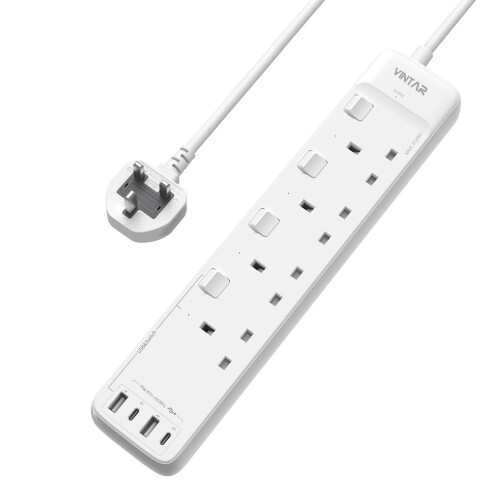 VINTAR Extension Lead with USB Slots, 4 Way Socket