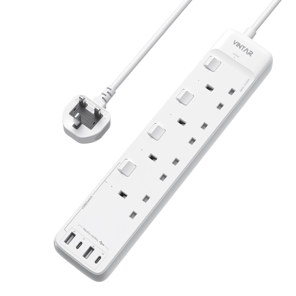 Vintar Extension Lead With Usb Slots, 4 Way Socket 82897307