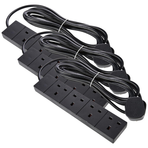 PRO ELEC PELB1810 4 Gang Extension 3m, Black (Pack