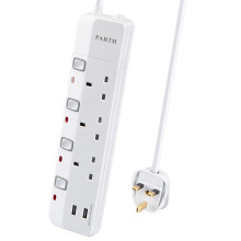 PARTH 2M Extension Lead with USB Slots 3 Way, 2 Me