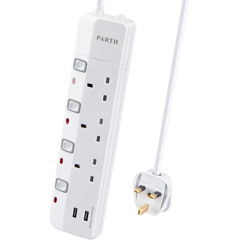 PARTH 2M Extension Lead with USB Slots 3 Way, 2 Me