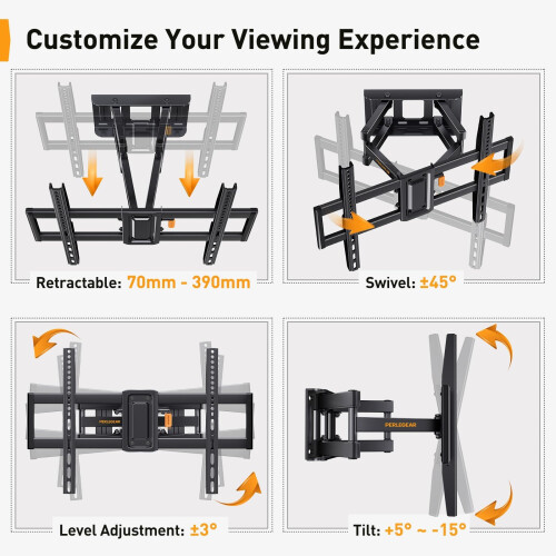 Perlegear TV Wall Bracket Swivels Tilts Extends, F 2