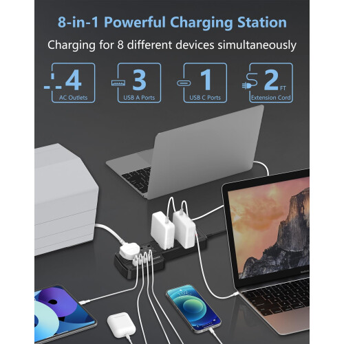 Extension Lead with USB Slots, 4 Way Surge Protect 1