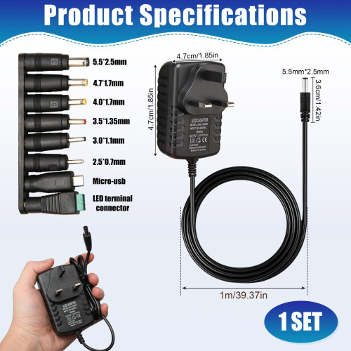 Universal 12V Power Supply Adapter, 3A 36W AC DC C 1