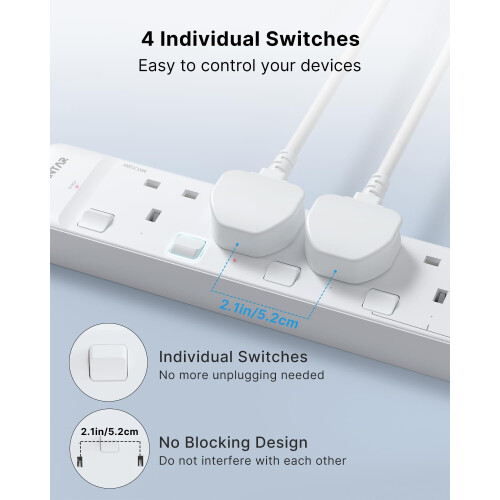 VINTAR Extension Lead with USB Slots, 4 Way Socket 2